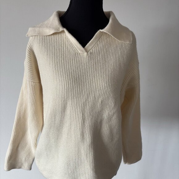 Lucca Women’s V Neck Sweater Polo Collar Size XS Beige Academia Neutrals Capsule - Picture 4 of 14